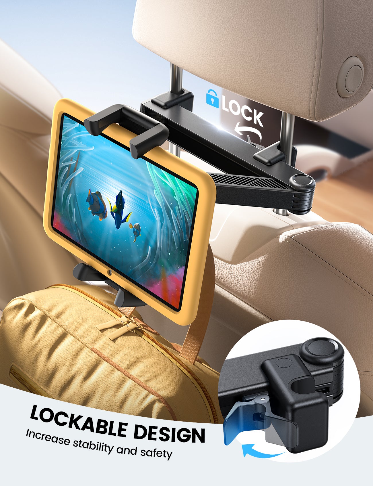 Lamicall Foldable Clip Car Headrest Tablet Holder