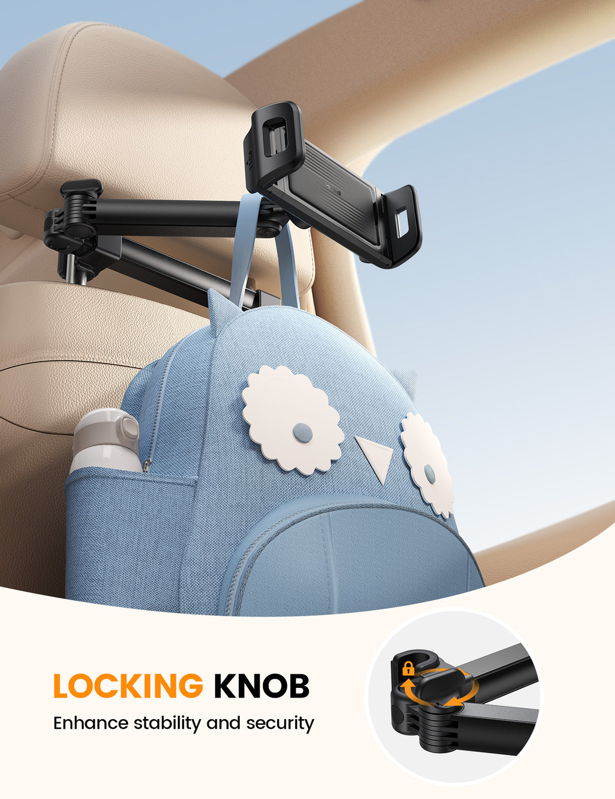 Lamicall Lockable Foldable Clip Car Headrest Tablet Holder