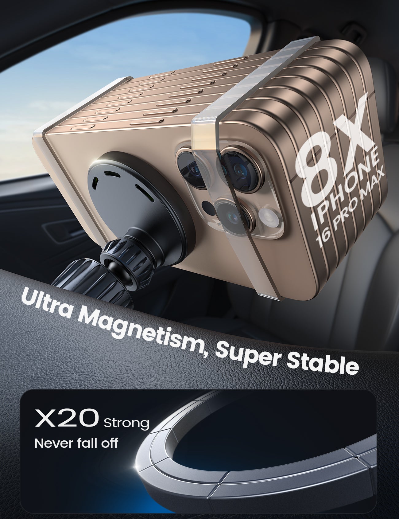 Lamicall 15W for MagSafe Car Mount Charger 20X Strong Magnets