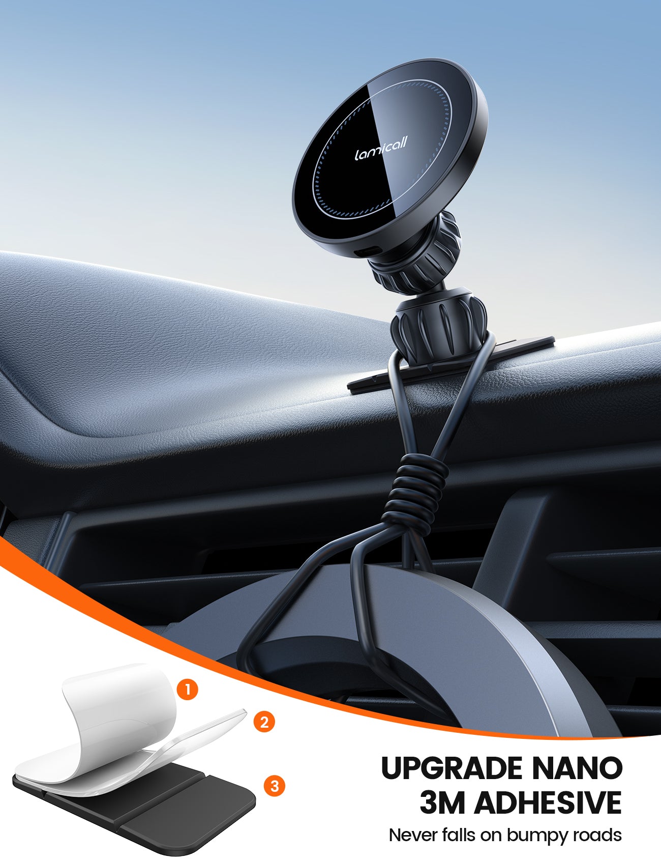 Lamicall 15W for MagSafe Car Mount Charger 20X Strong Magnets