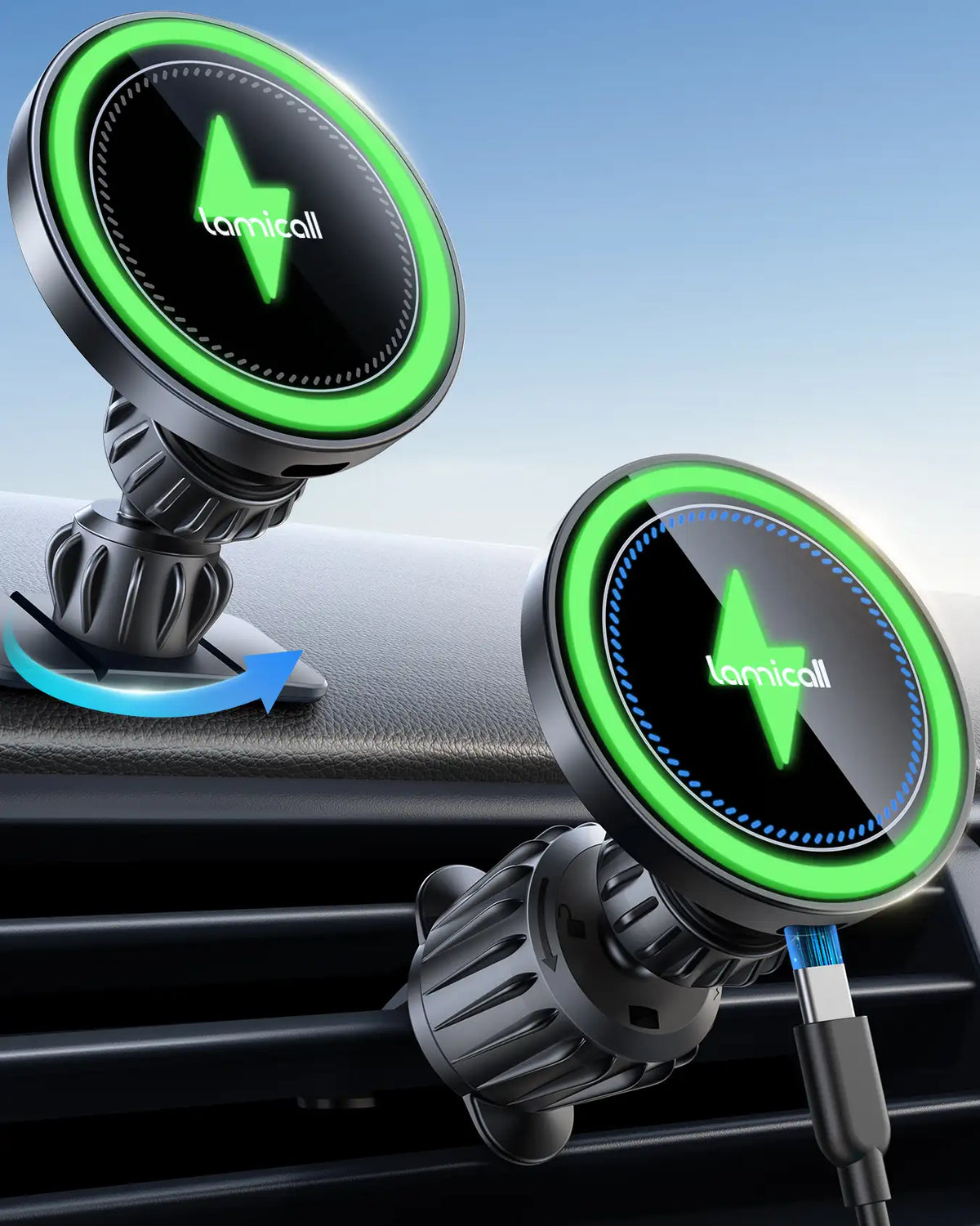 Lamicall 15W for MagSafe Car Mount Charger 20X Strong Magnets