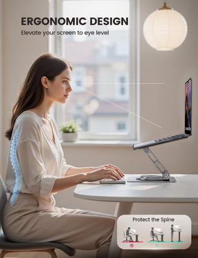 Foldable Aluminum Laptop Stand for Desk: Adjustable & 360 RotatingErgonomic Laptop Riser  for MacBook, Dell, HP