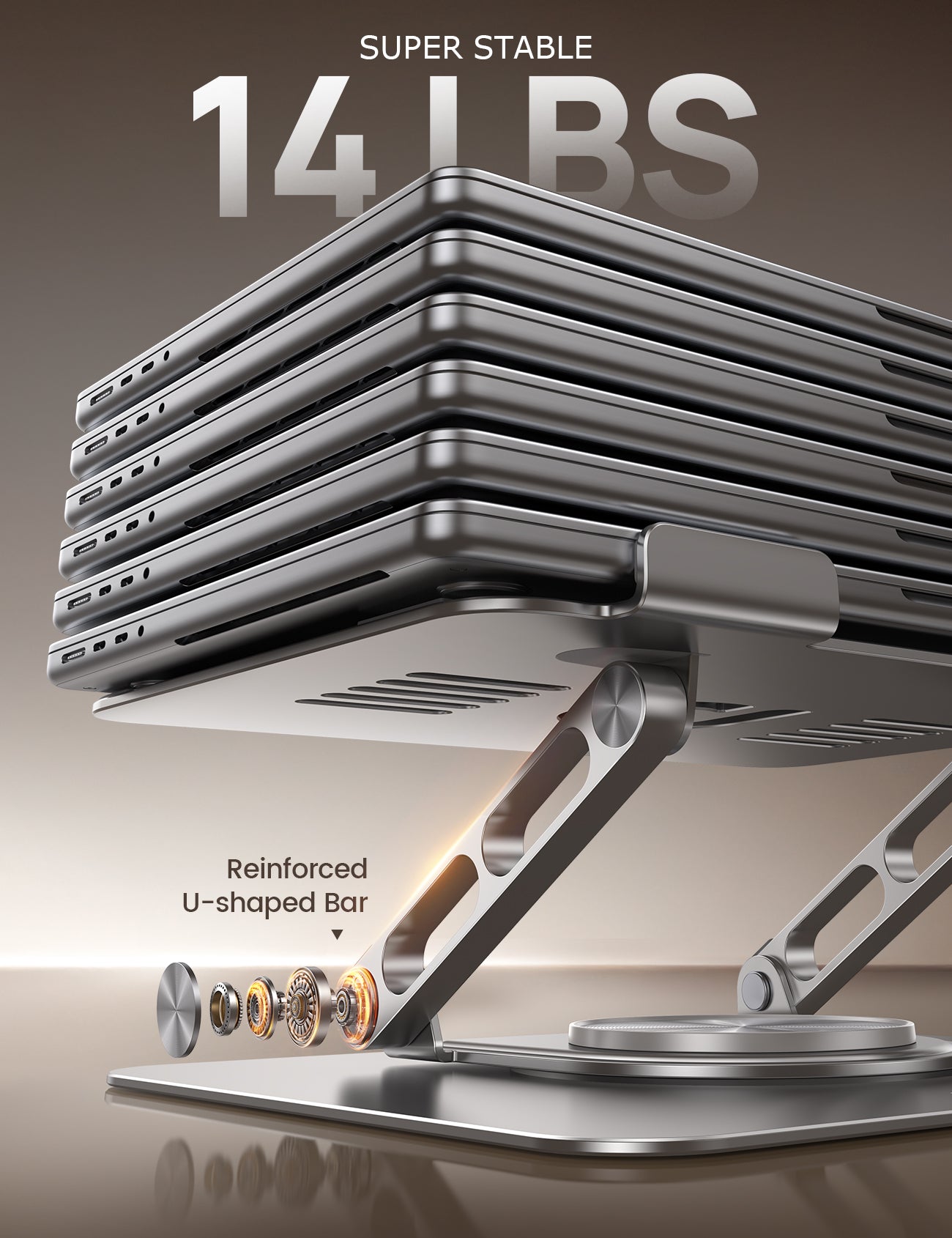 Foldable Aluminum Laptop Stand for Desk: Adjustable & 360 RotatingErgonomic Laptop Riser  for MacBook, Dell, HP