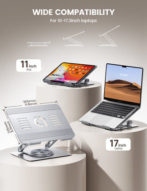 Foldable Aluminum Laptop Stand for Desk: Adjustable & 360 RotatingErgonomic Laptop Riser  for MacBook, Dell, HP