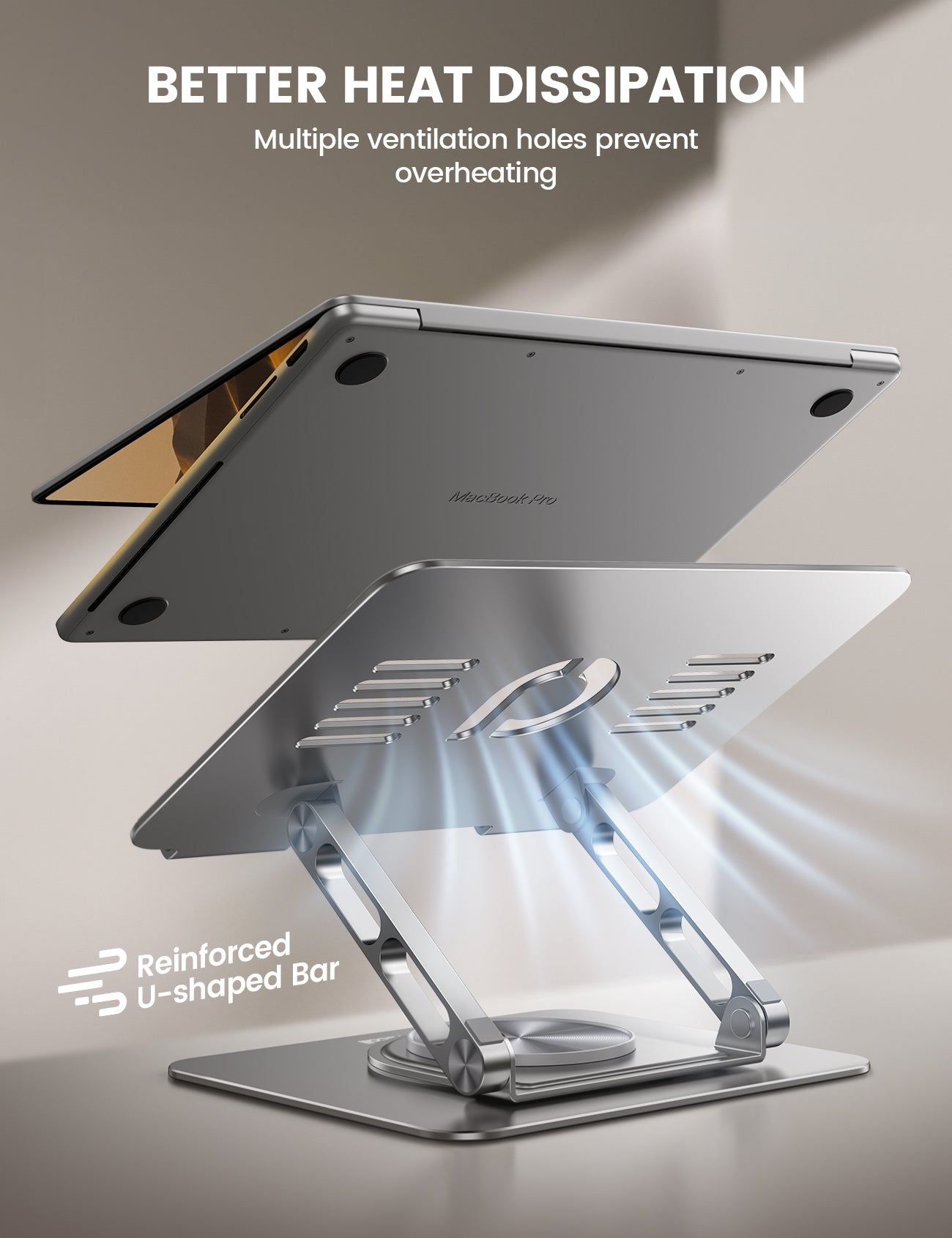 Foldable Aluminum Laptop Stand for Desk: Adjustable & 360 RotatingErgonomic Laptop Riser  for MacBook, Dell, HP