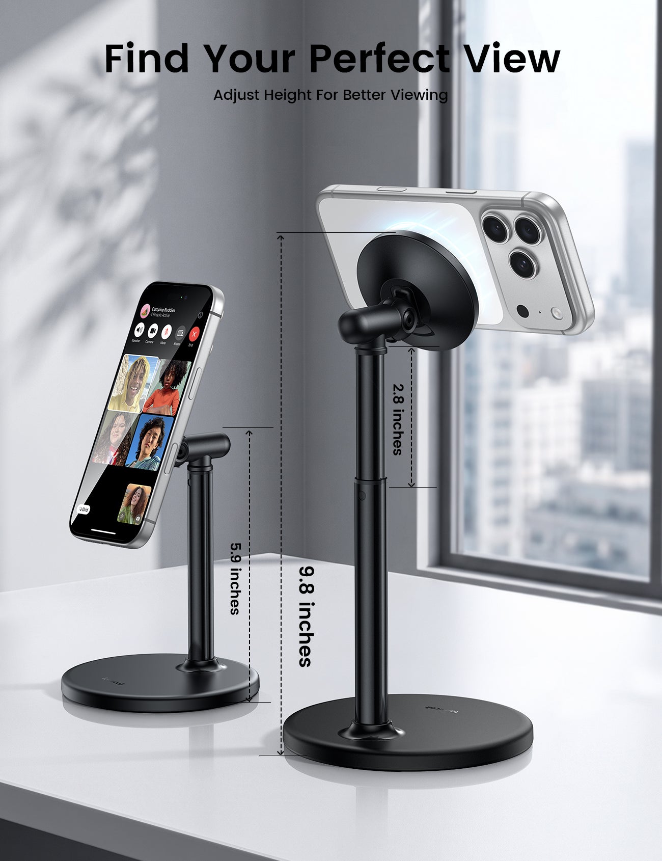 Lamicall Magnetic Phone Stand for Desk, Height Adjustable Holder for iPhone