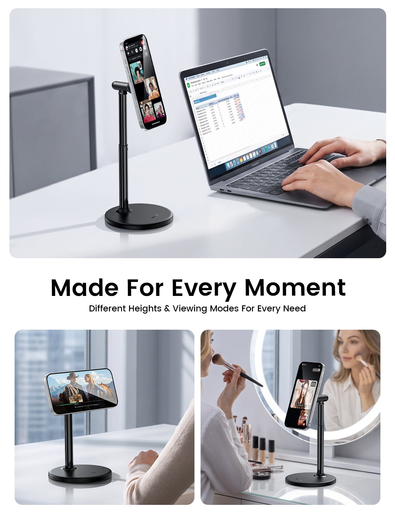 Lamicall Magnetic Phone Stand for Desk, Height Adjustable Holder for iPhone
