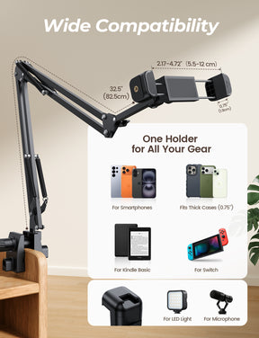 Lamicall Phone Holder for Bed & Desk, 32.5" Flexible Carbon Steel Arm Mount