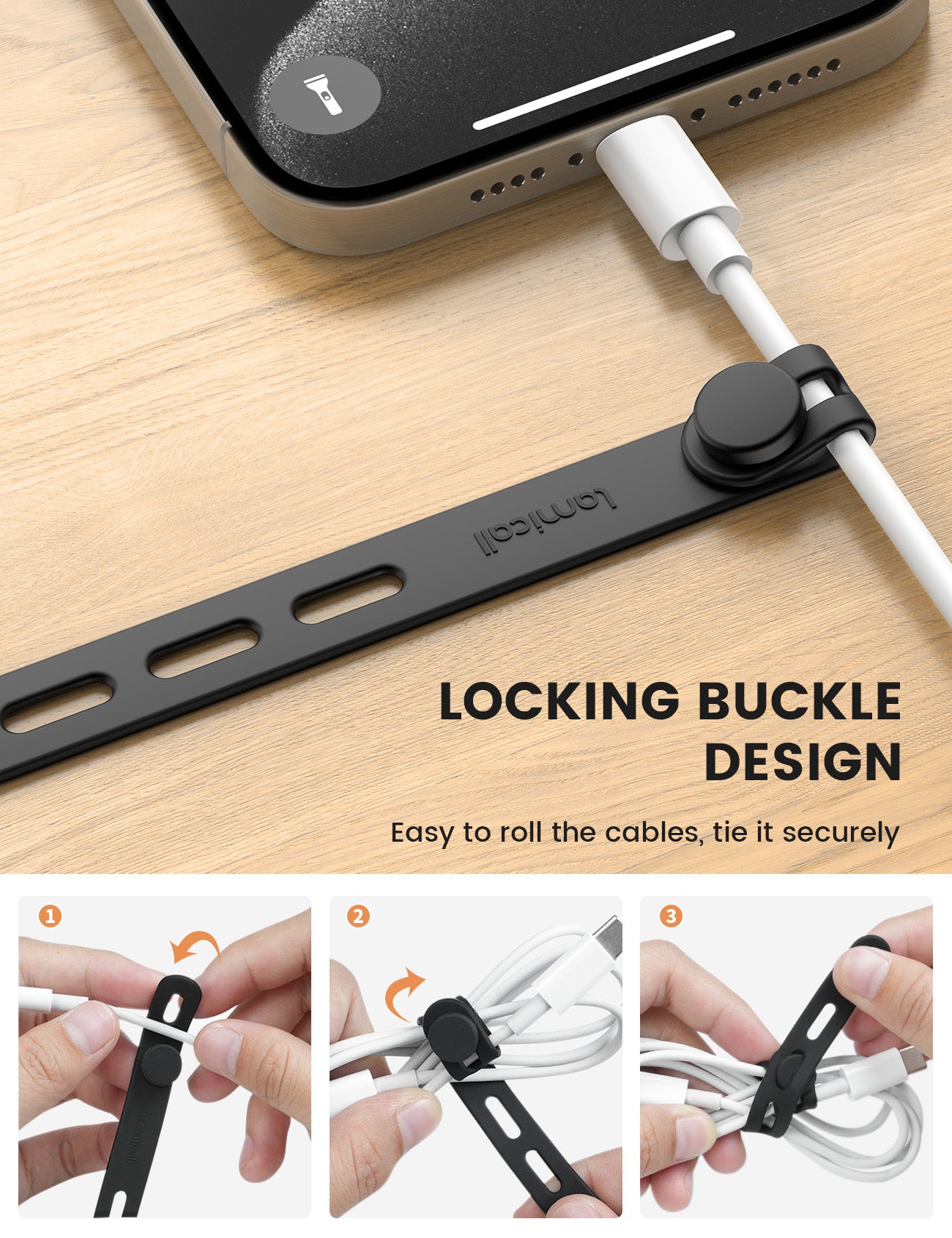 Lamicall Silicone Cable Ties Cord Organizer