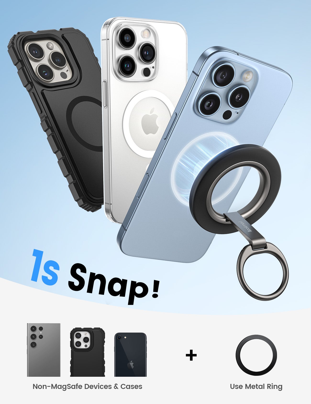 Lamicall MagSafe Phone Ring Grip  360° Rotation Finger Grip Kickstand Ring Accessories