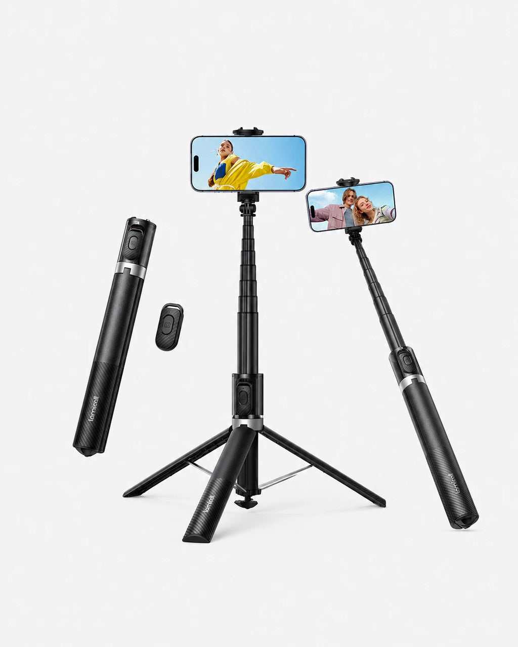 65" Phone Tripod & Selfie Stick Tripod Remote Tap to Open