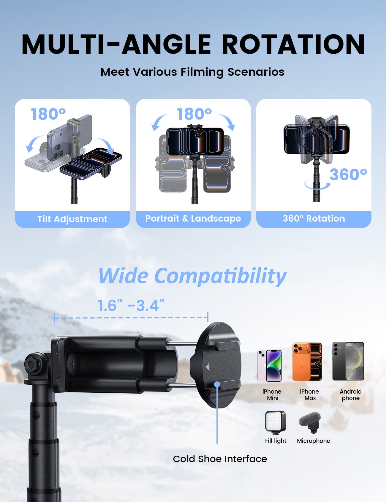 Lamicall 65" Phone Tripod & Selfie Stick Tripod with Remote Tap-to-Open