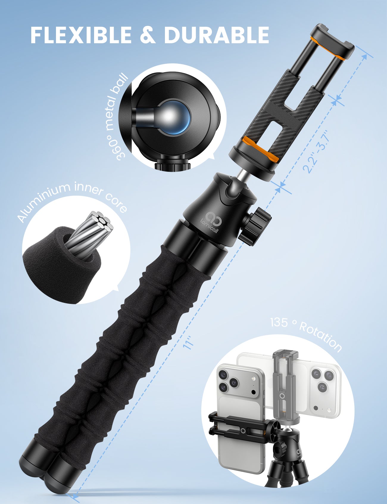 Lamicall Tripod with Wireless Remote for iPhone Gopro Camera Pocket 3/4 fit Vlog Travel