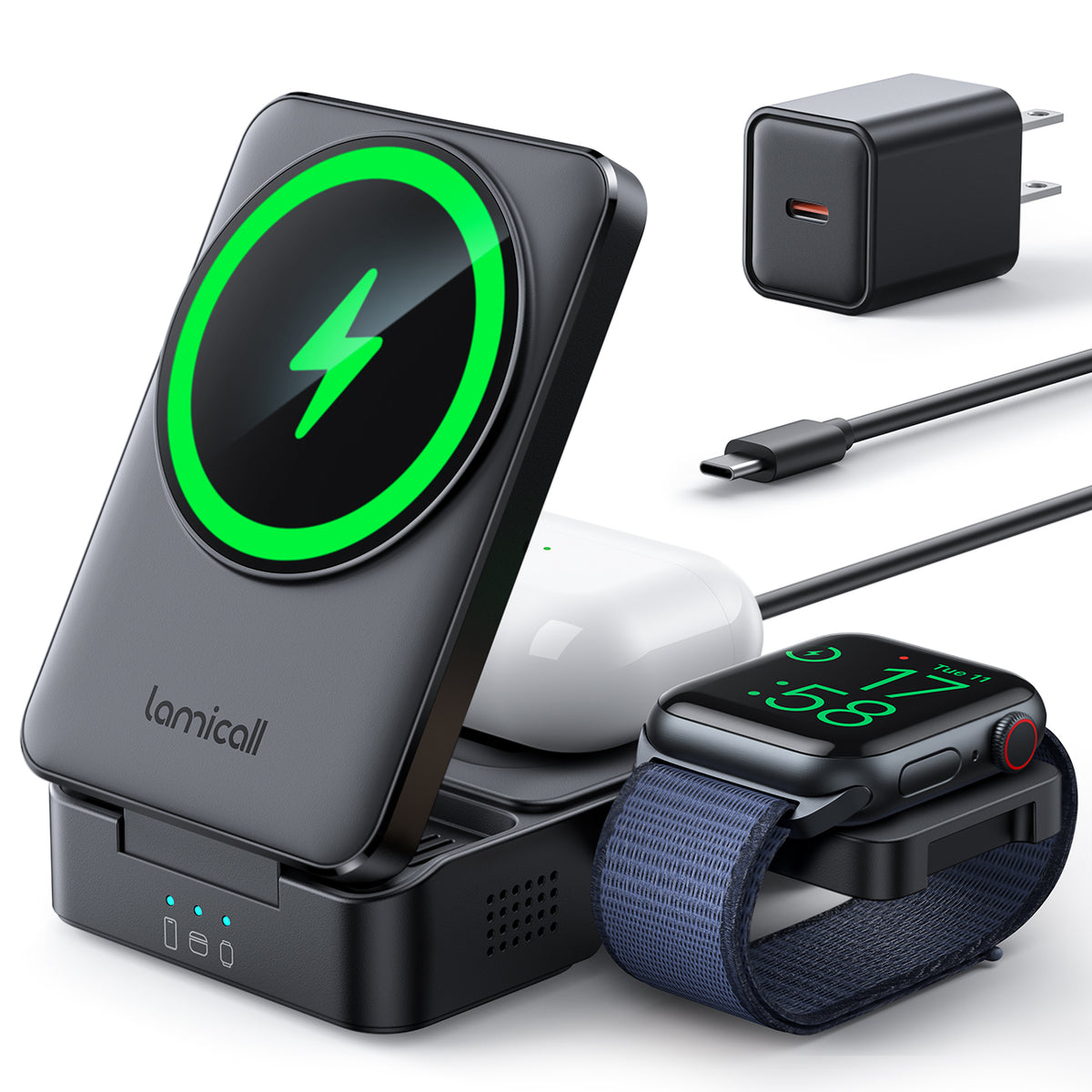 Lamicall Foldable 3 in 1 Wireless Charging Station for Apple MagSafe