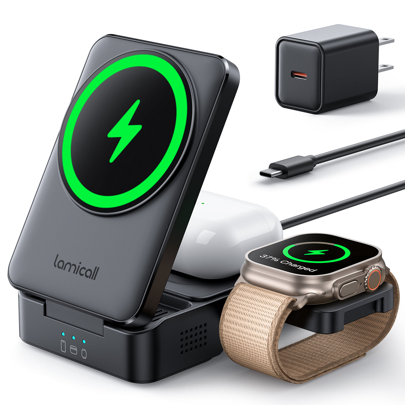 Lamicall Foldable 3 in 1 Wireless Charging Station for Apple MagSafe