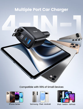 Lamicall 87W Retractable Car Charger USB C Fast Charge, Dual Type C Cables