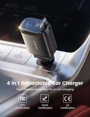Lamicall 87W Retractable Car Charger USB C Fast Charge, Dual Type C Cables