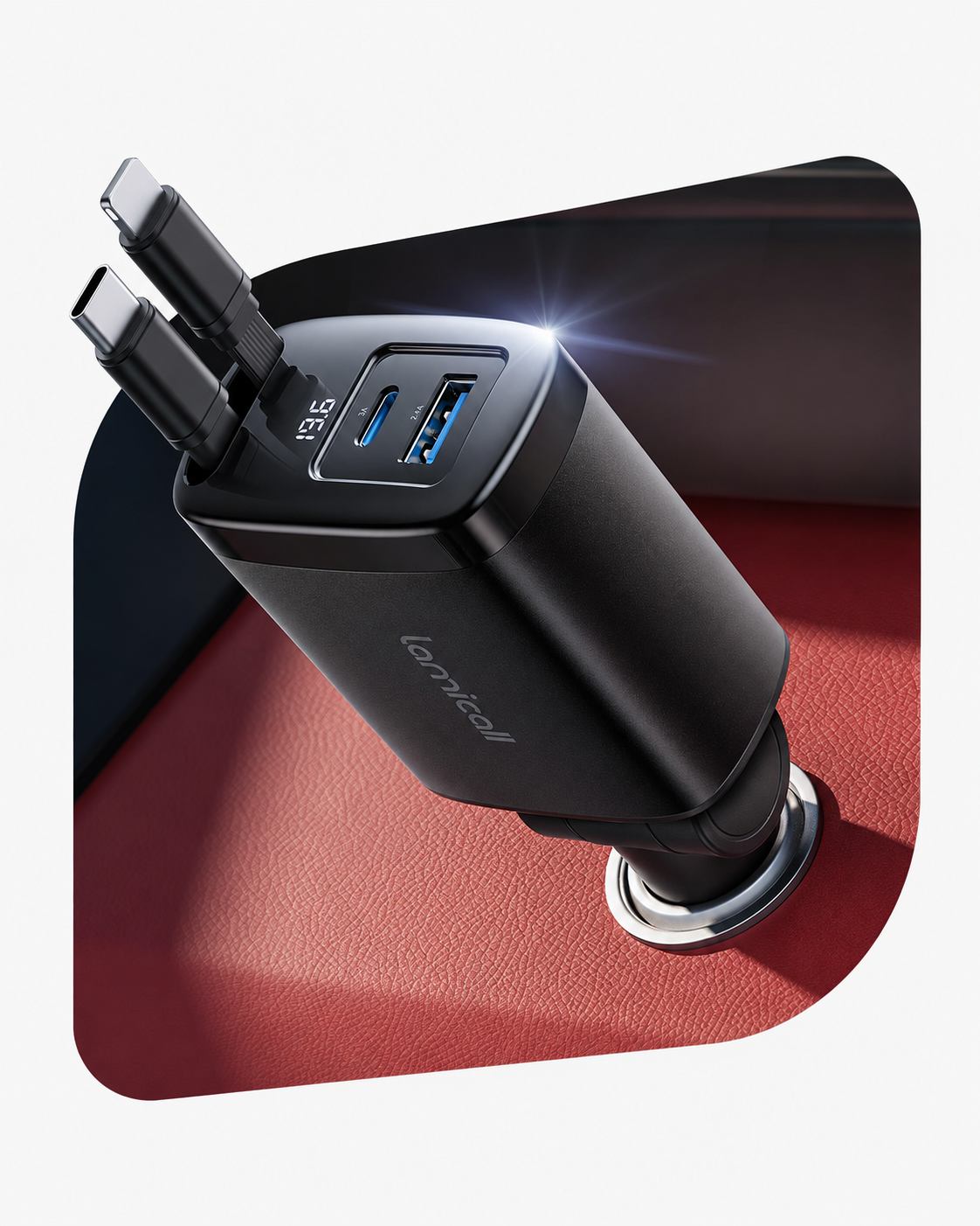 Lamicall 87W Retractable Car Charger USB C Fast Charge, Dual Type C Cables
