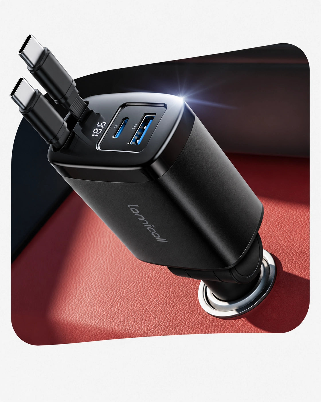 Lamicall 87W Retractable Car Charger USB C Fast Charge, Dual Type C Cables