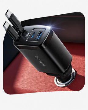 Lamicall 87W Retractable Car Charger USB C Fast Charge, Dual Type C Cables