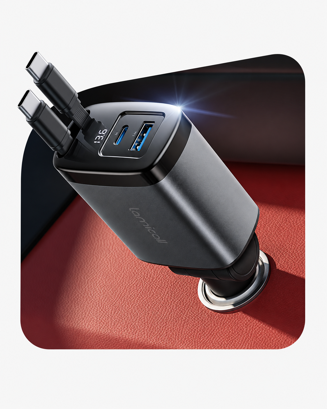 Lamicall 87W Retractable Car Charger USB C Fast Charge, Dual Type C Cables