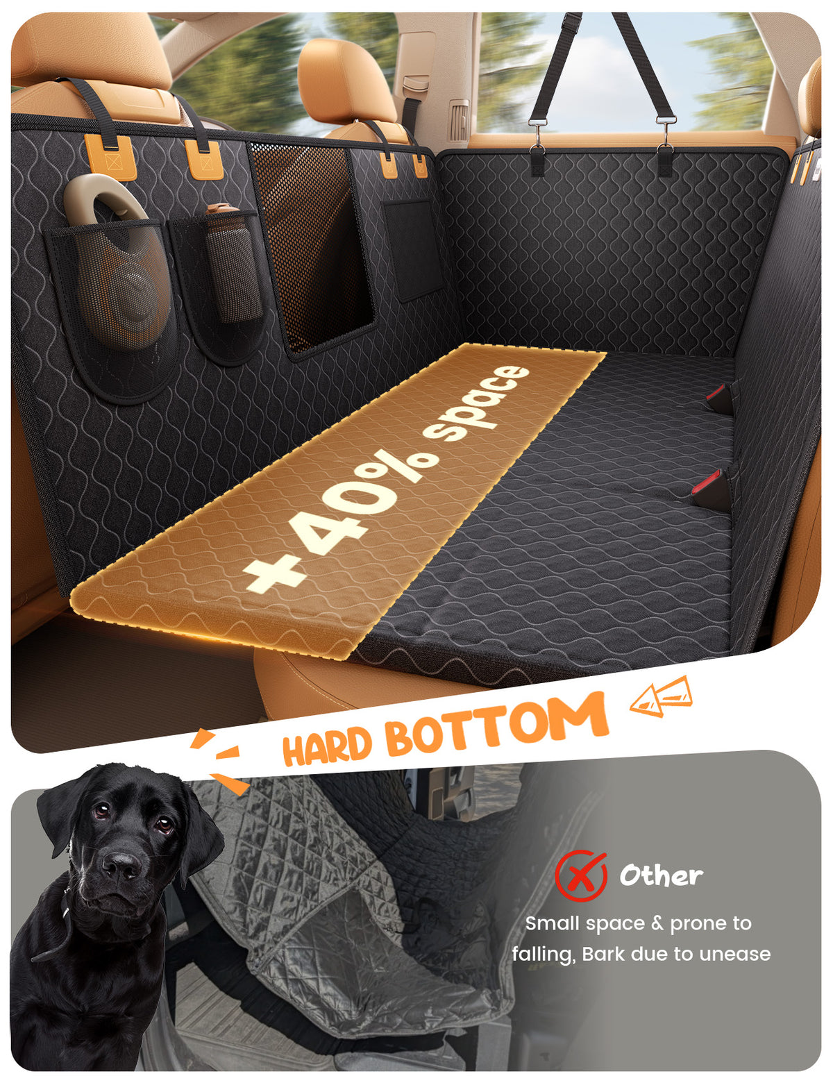 Lamicall Dog Car Seat Cover for Back Seat with Hard Bottom for Car & SUV