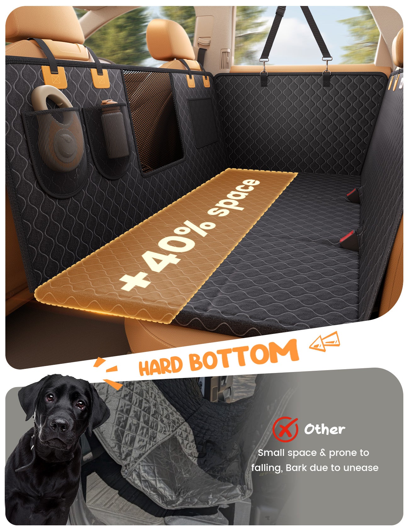 Lamicall Dog Car Seat Cover for Back Seat with Hard Bottom for Car & SUV