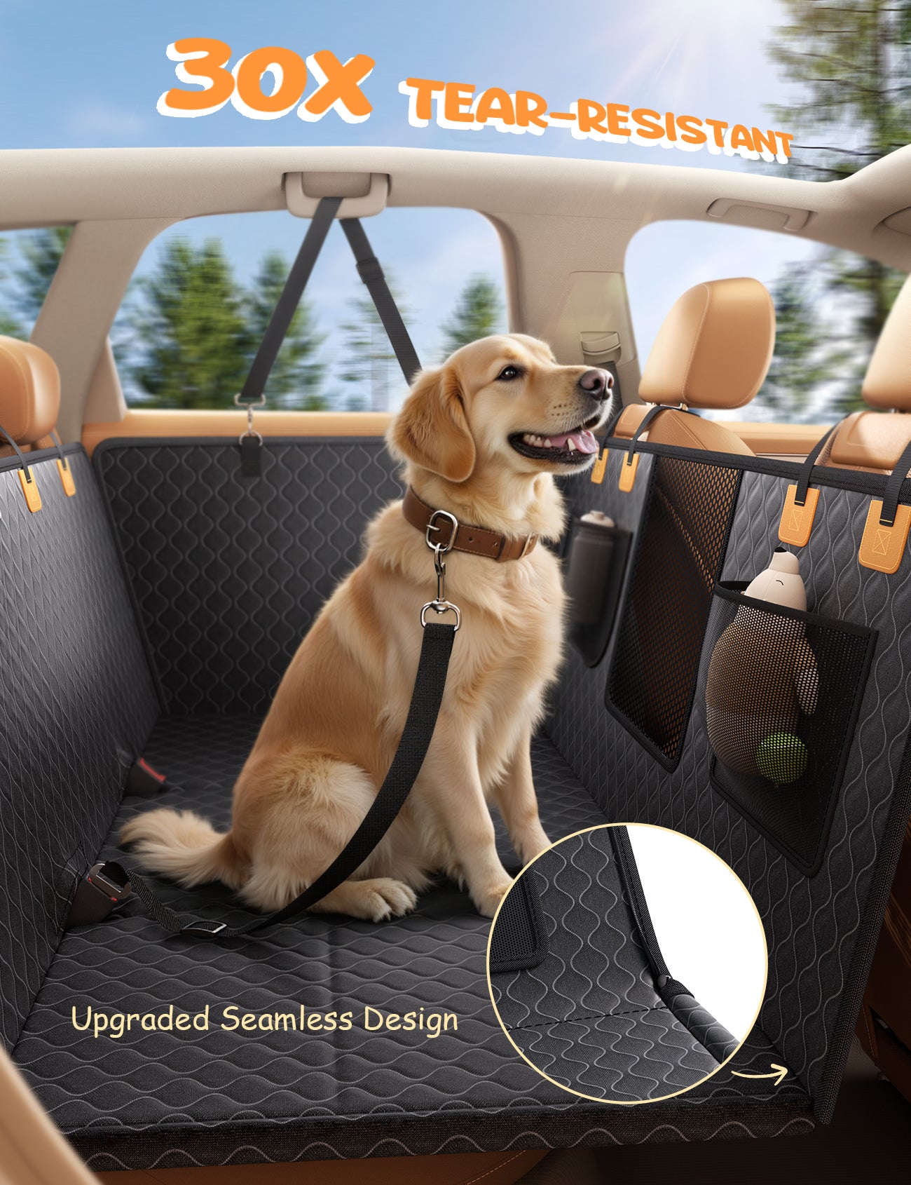 Lamicall Dog Car Seat Cover for Back Seat with Hard Bottom for Car & SUV