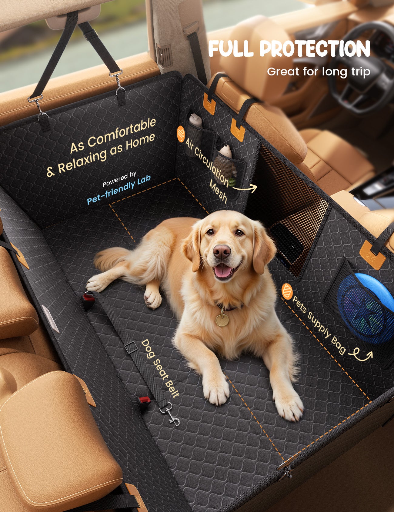 Lamicall Dog Car Seat Cover for Back Seat with Hard Bottom for Car & SUV