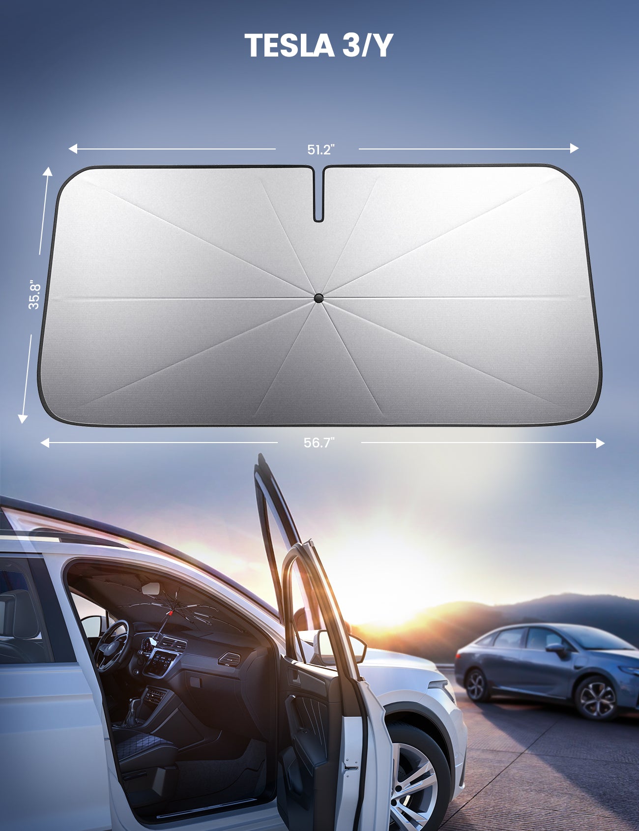 Lamicall Tesla Model 3/Y/YL Windshield Sunshade Umbrella