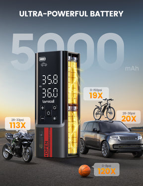 Lamicall Portable Car Tire Inflator Air Pump Bike Motor Wheels -150 PSI-4X Faster