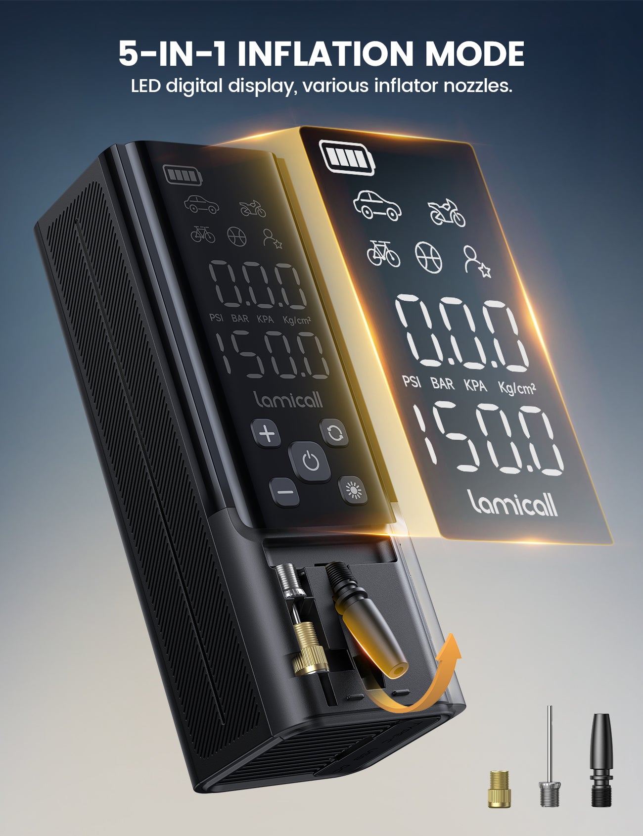 Lamicall Portable Car Tire Inflator Air Pump Bike Motor Wheels -150 PSI-4X Faster
