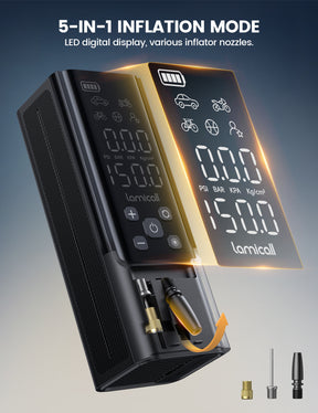 Lamicall Portable Car Tire Inflator Air Pump Bike Motor Wheels -150 PSI-4X Faster