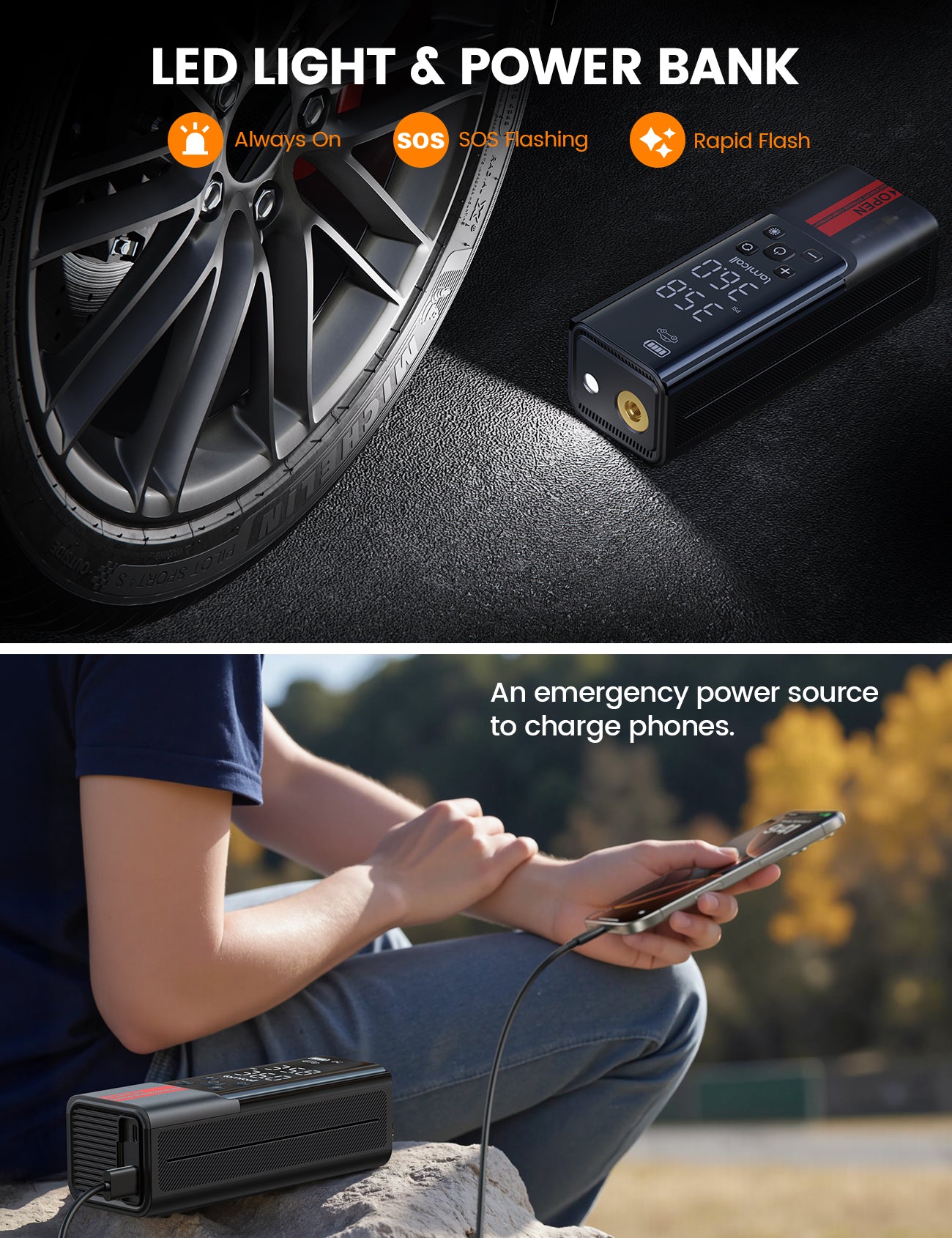 Lamicall Portable Car Tire Inflator Air Pump Bike Motor Wheels -150 PSI-4X Faster