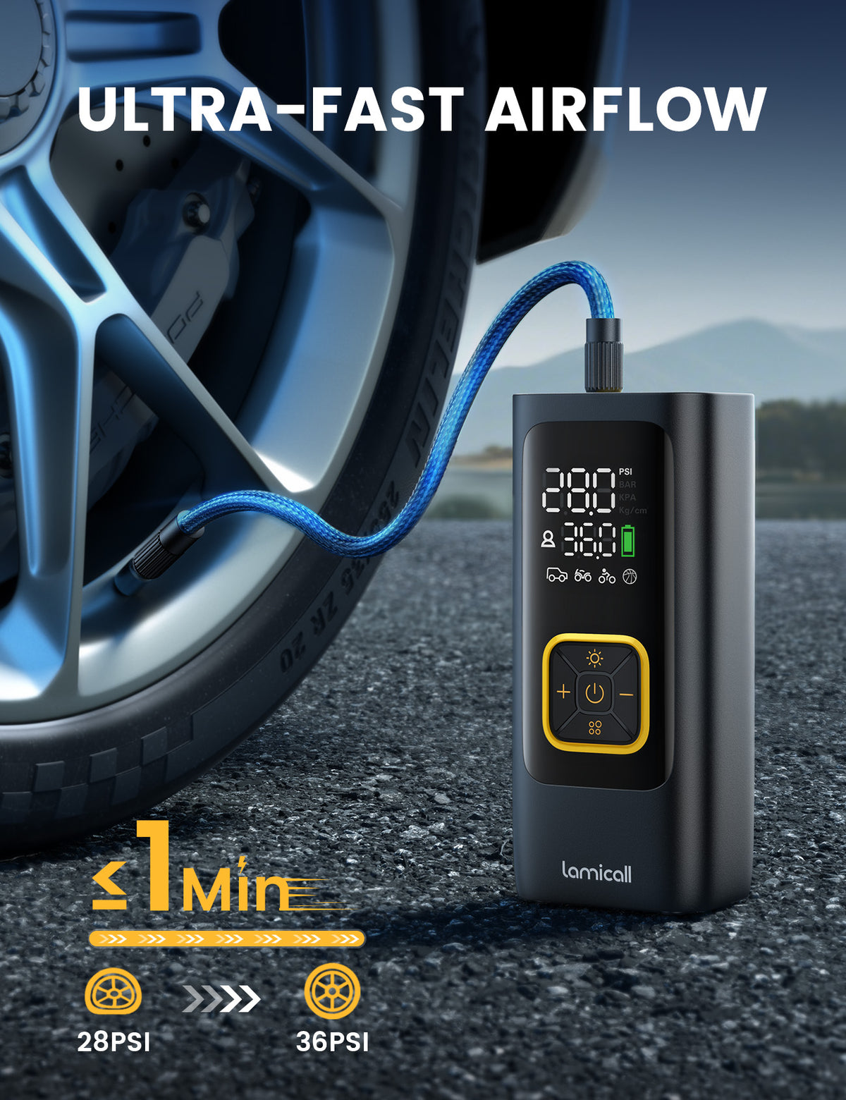 Lamicall Car Tire Inflator Portable Air Compressor for Car Motorcycle Bike Ball