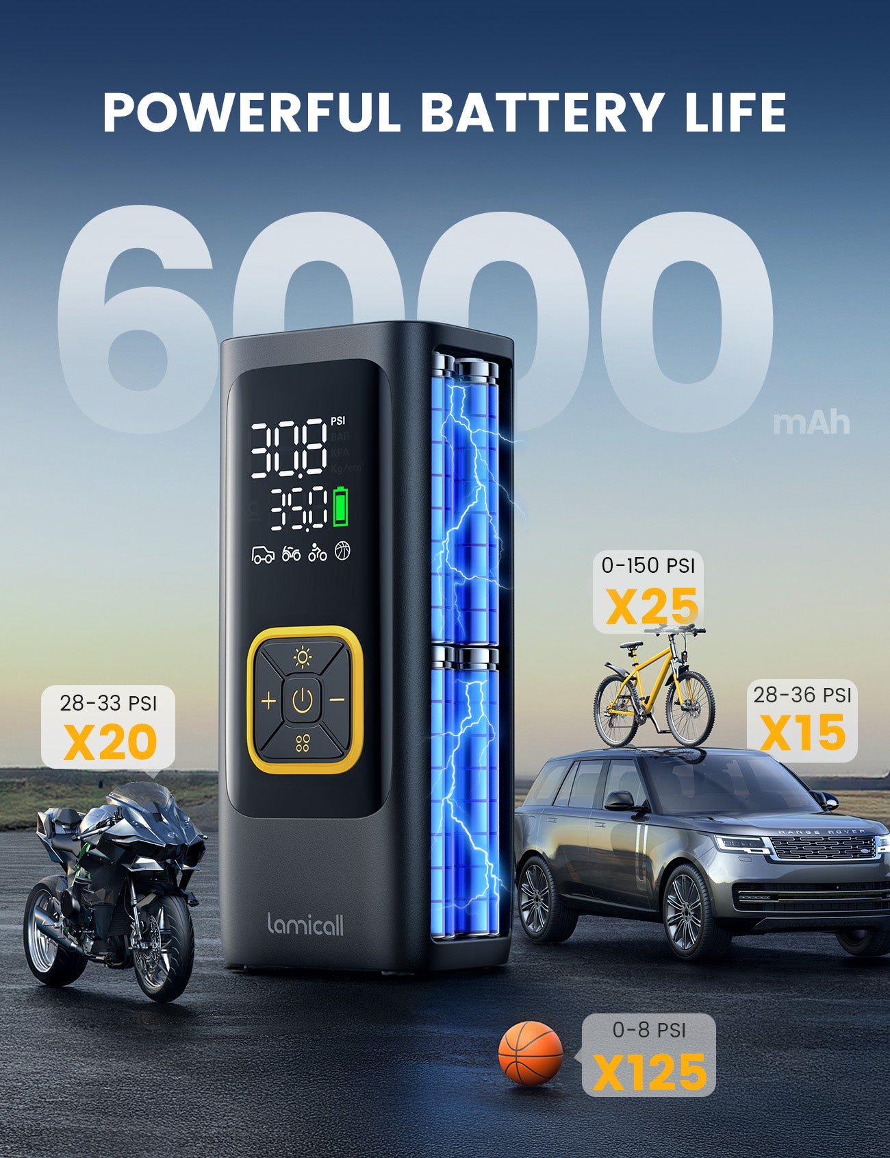 Lamicall Car Tire Inflator Portable Air Compressor for Car Motorcycle Bike Ball