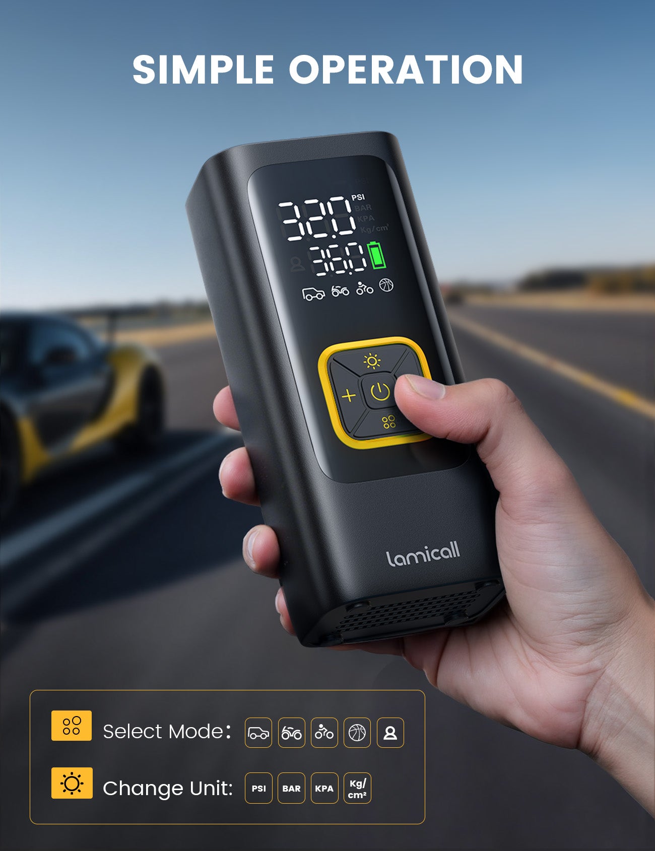 Lamicall Car Tire Inflator Portable Air Compressor for Car Motorcycle Bike Ball