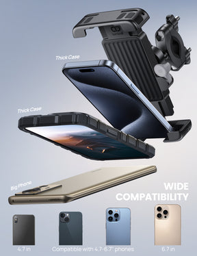 Lamicall Bike Motorcycle Phone Mount - [1s Quick Lock] Bike Cell Phone Holder Clip, Bicycle Scooter Handlebar Clamp, for iPhone 17 16 15 Pro Max, Galaxy S25 S24 Ultra 6''-7'' phones