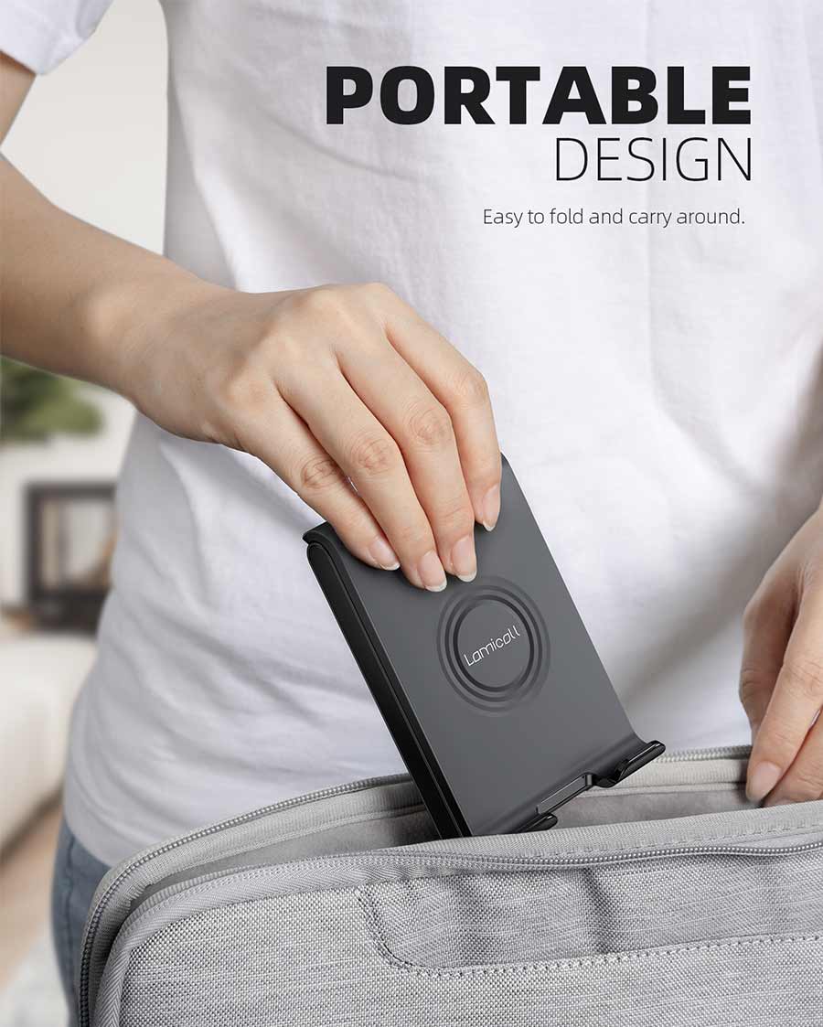 Lamicall Adjustable Cell Phone Srand for Desk, Foldable Portable Holder Cradle, Pocket Mini Charging Dock for Travel