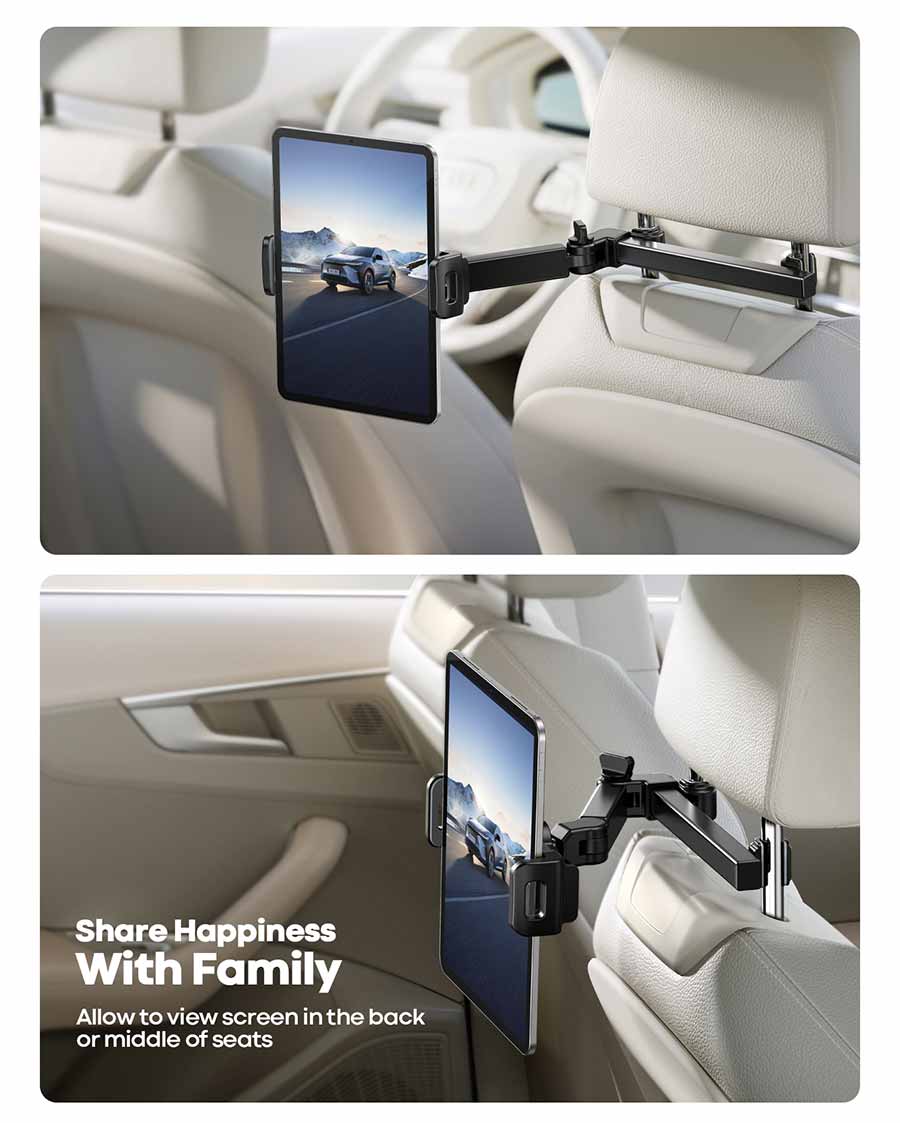 Lamicall Car Headrest Tablet Holder - [ Extension Arm ] 2023 Adjustable Tablet Car Mount for Back Seat, Road Trip Essentials