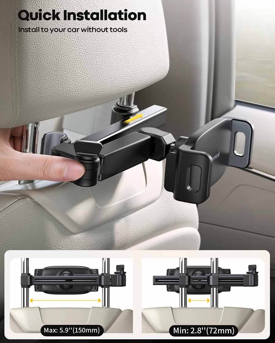 Lamicall Car Headrest Tablet Holder - [ Extension Arm ] 2023 Adjustable Tablet Car Mount for Back Seat, Road Trip Essentials