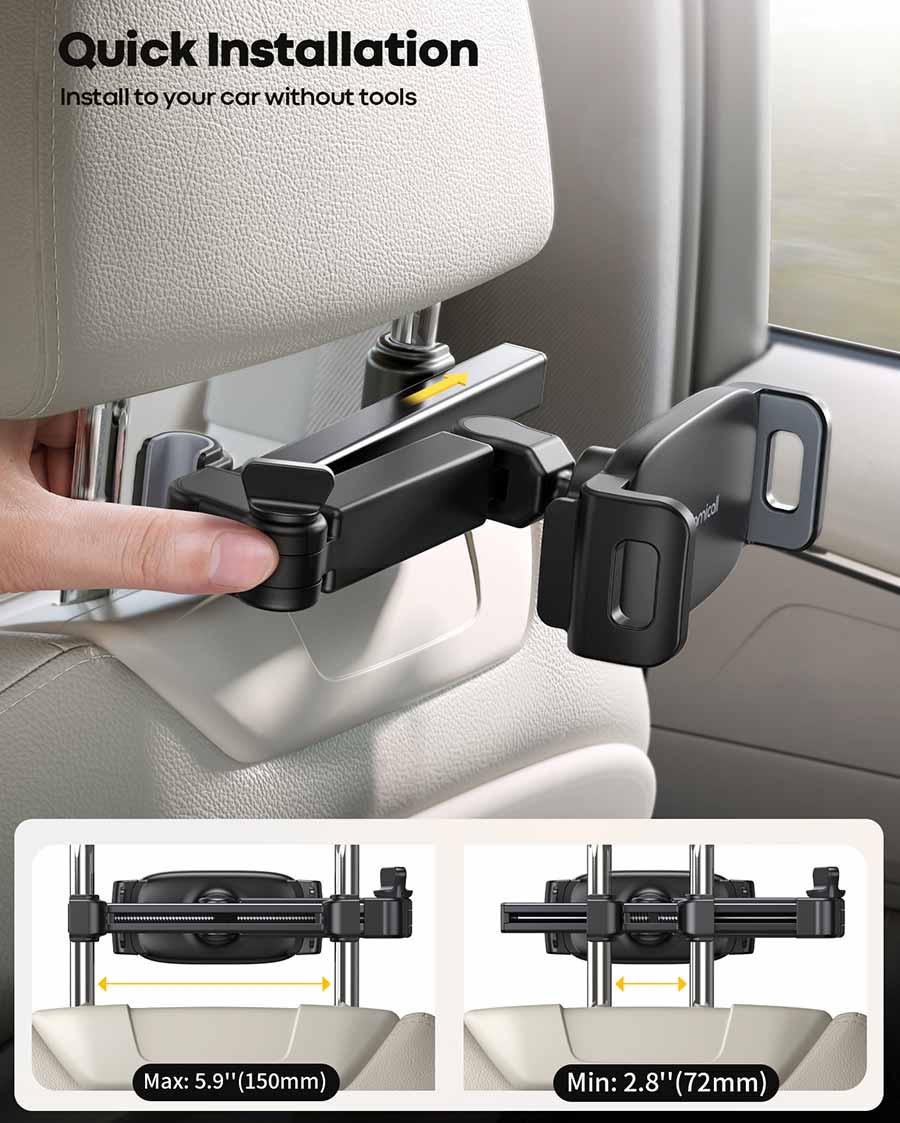 Lamicall Car Headrest Tablet Holder Extension Arm 2025 Upgrade Adjustable Tablet Car Mount for Back Seat, Road Trip Essentials
