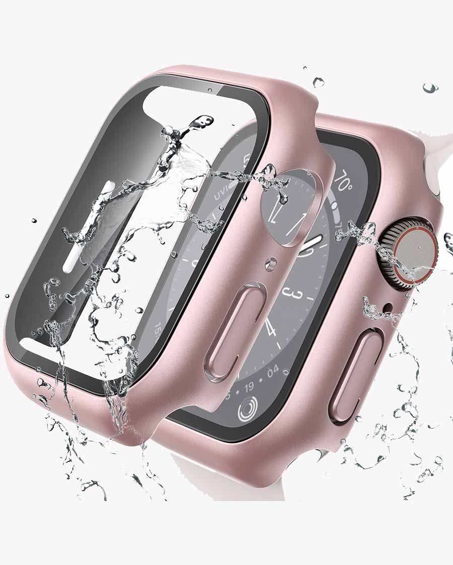 Lamicall Waterproof Case for Apple Watch, Full Protective PC Face Cover, Front/Rose Gold Bumper for iWatch