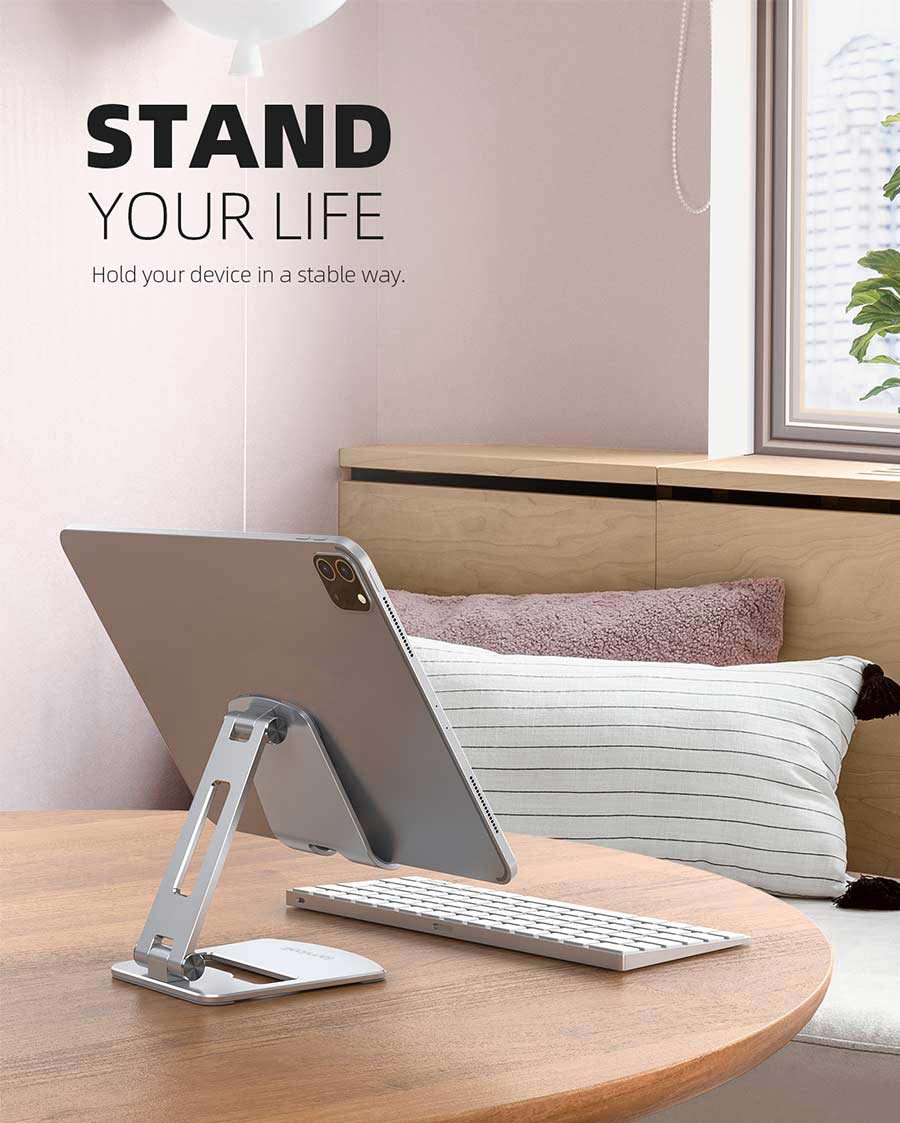 Lamicall Adjustable Foldable Tablet Stand Holder, 360 Degree Rotating Desktop Tablet Dock Mount
