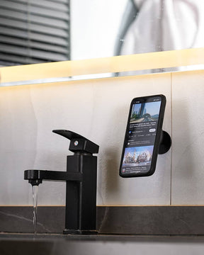 Wall Phone Mount with Dual Stage Lock, One-hand Operation Wall Mount for Kitchen Counter, Bathroom Sink, Work bench