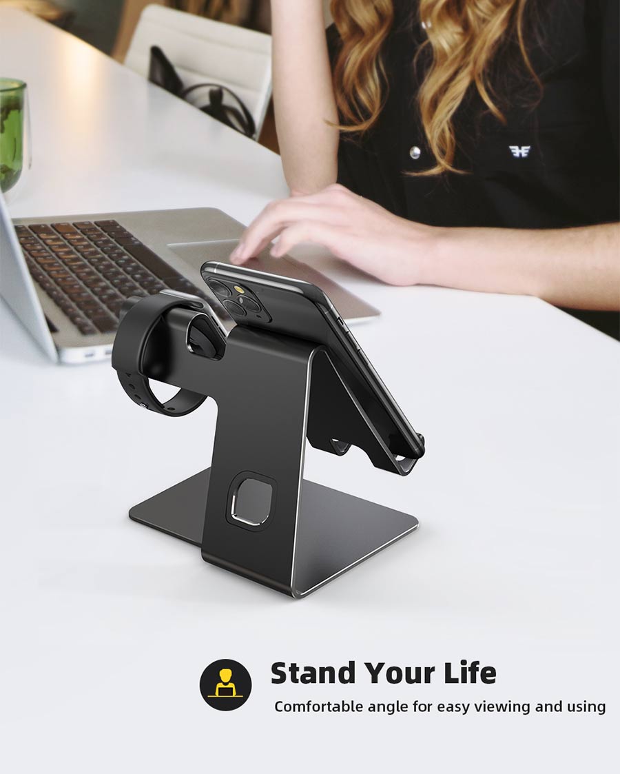 Lamicall Stand for Apple Watch Phone Holder - 2 in 1 Universal Desktop Stand Holder for All Cell Phones, Charging Station Dock