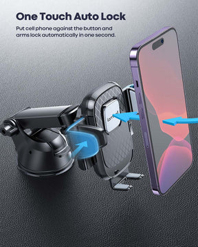 Lamicall Suction Cup Phone Holder  3-in-1 Phne Mount for Car Windshield/Air Vent, One Touch Auto Clamping Strongest Suction Dashboard Car Stand