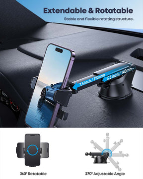 Lamicall Suction Cup Phone Holder  3-in-1 Phne Mount for Car Windshield/Air Vent, One Touch Auto Clamping Strongest Suction Dashboard Car Stand