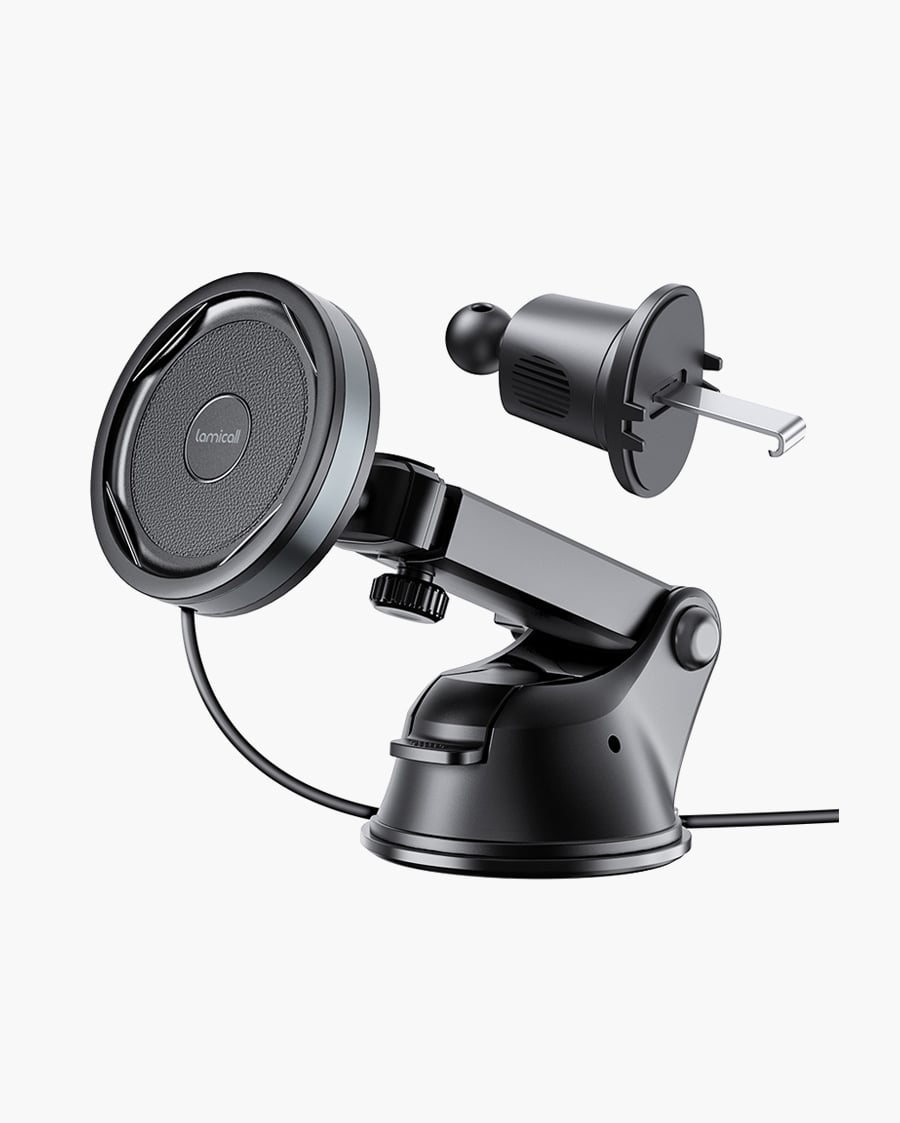 Wireless Car Charger Mount Kit MagSafe 3 1 Cell Holder Air Vent Dashboard Mount Windshield 15M USB C Charger [Up to 15W Charging Speed]