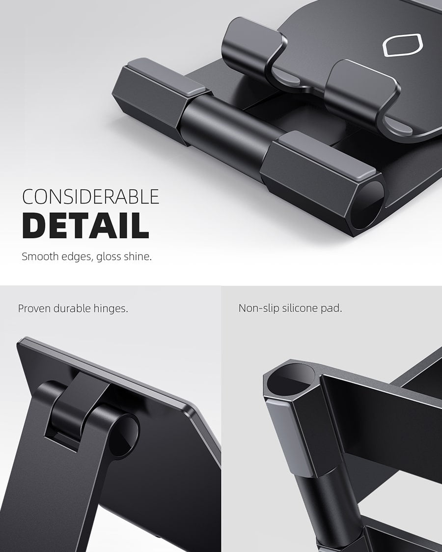 Lamicall Upgrade Super Stable Cell Phone Stand for Desk - Foldable Portable Aluminum Desktop Phone Holder Cradle Dock
